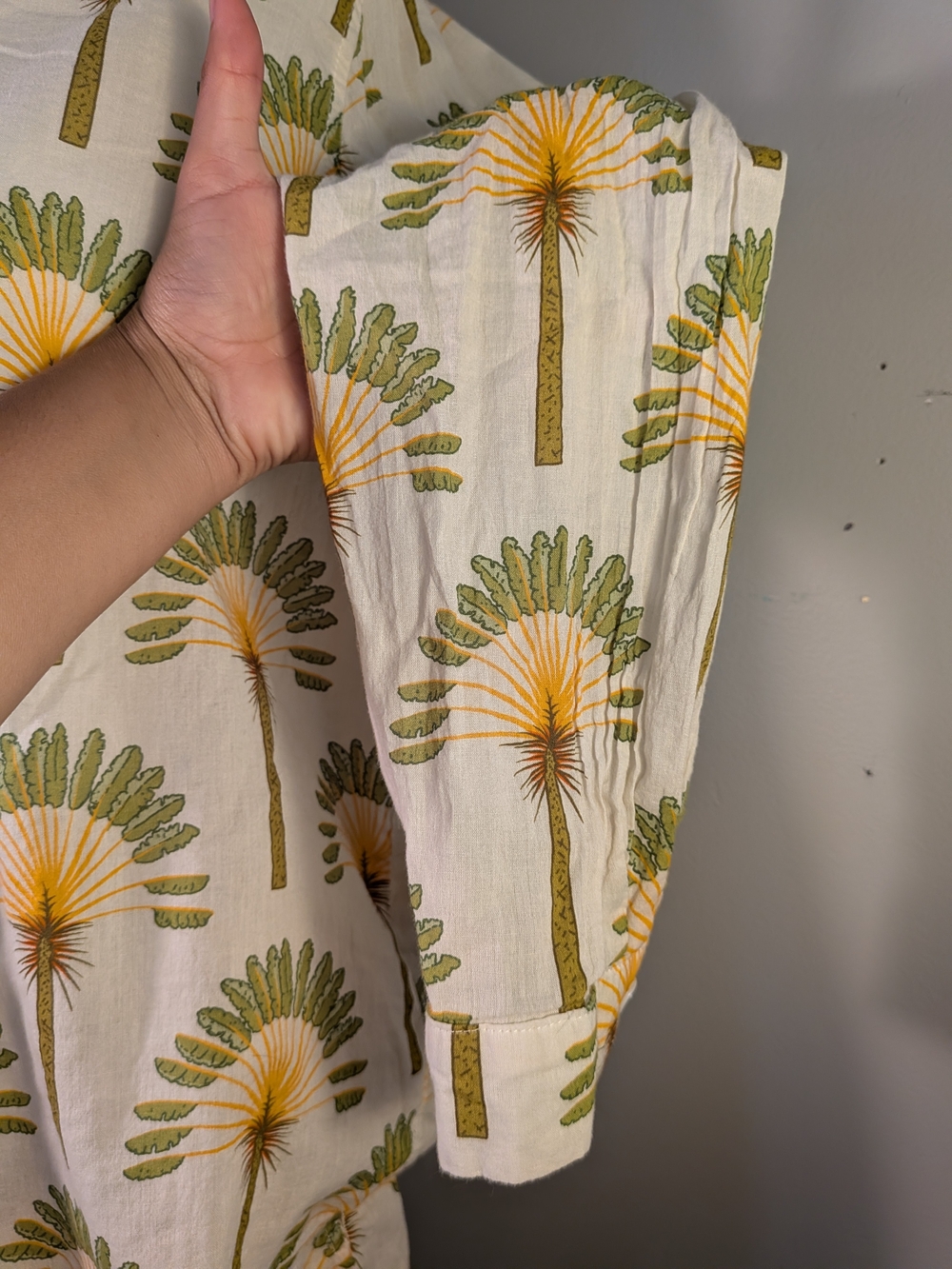 Haute Hippie Style 2pc Palm Tree Set S Button-Up Shirt Shorts Elastic Pockets - Picture 4 of 10